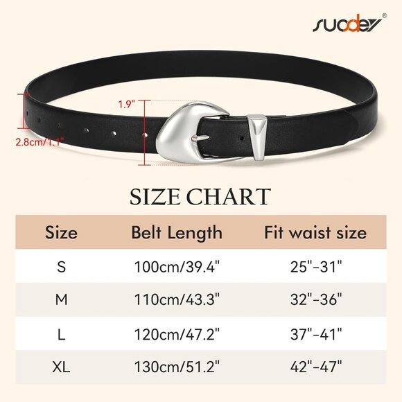 Women's Black Jeans Pants Fashion Ladies Dress Leather Belt with Silver Buckle - Picture 5 of 6